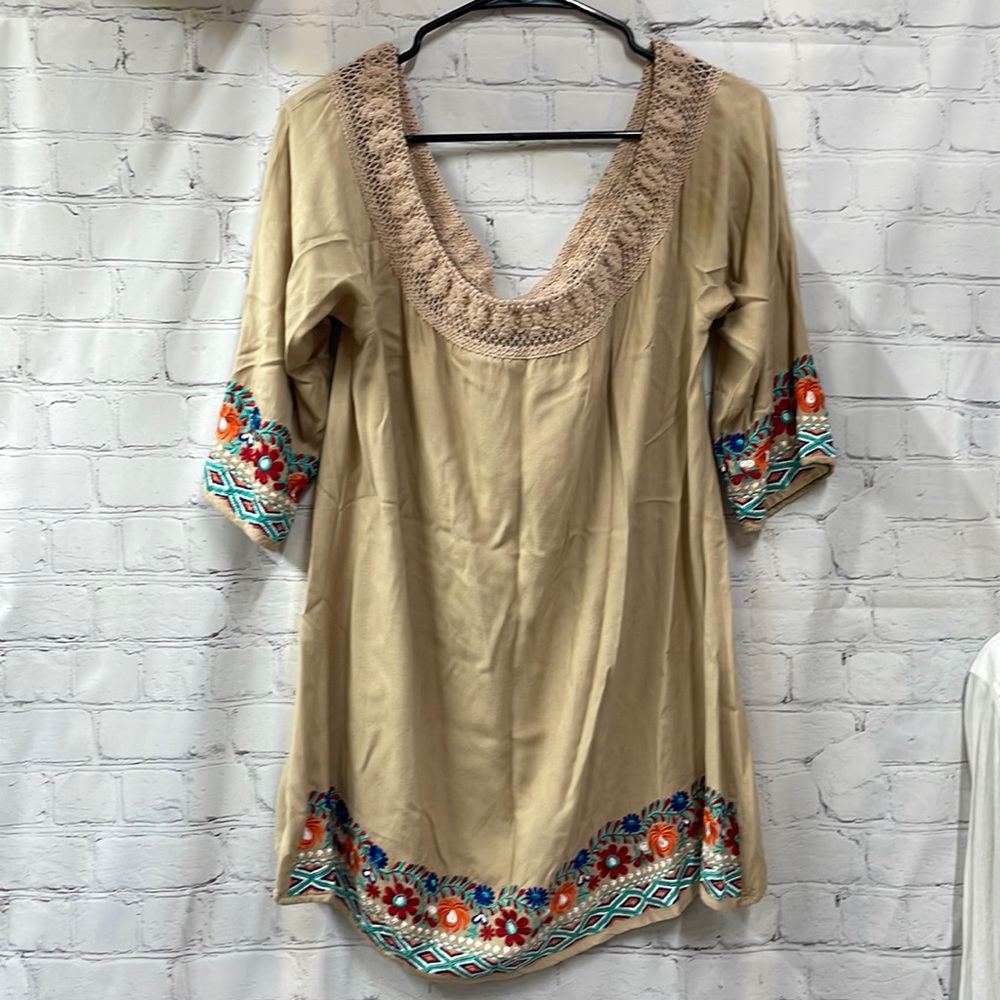 Turquoise Haven crochet embroidered off shoulder tunic top/dress Small